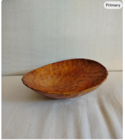 Kézzel faragott fa tál, egyedi, domború, mozaikos