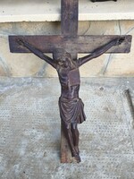 Antik barokk faragott fa kereszt , korpusz , feszület