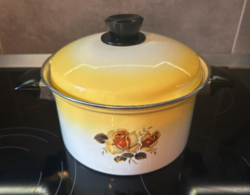 Sárga rózsás fazék fedővel, újszerű
