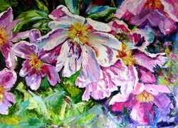 Pink flowers (wild rose) - oil painting /Rózsaszín virág (vadrózsa) .  olaj festmény