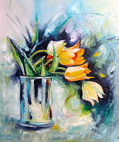 Still life with some tulips - oil painting / Csendélet néhány tulipánnal - olaj festmény