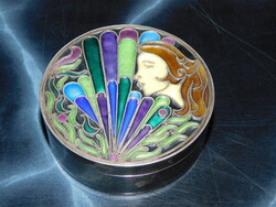 Ezüst  Sterling 925 Szecessziós  zománcozott  szelence  153 gr