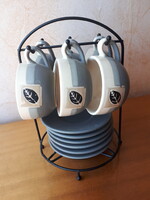 Kerámia kávés készlet fém tartóval 6 csésze 6 tányér