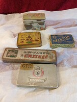 Régi fém teás doboz, cigis doboz, Milton iratkapocs