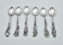 Különleges ezüst (833) virággal díszített kávés, mokkás készlet