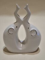 Art deco porcelán elefánt pár fehér - ezüst