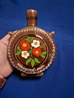 Régi emlék kulacs kerámia kézi festésű Máriabesnyői felirattal  menyasszony vőlegény