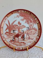 Japán Kutani gésa jelenetes porcelán disztányér