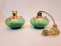 Green Perfume Bottle Set with Gold Finish, 2 pcs