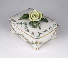 1Y862 Szögletes sárga rózsás Herendi porcelán bonbonier