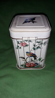 Gyönyörű madaras virágos angol fém lemez " Springtime " tea teás doboz 10 x 7 x 7 cm a képek szerint