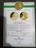 Petőfi Sándor A forradalmár költő emléklrem, színarannyal bevont (Au 99,9/100) réz ötvözet