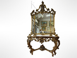 Barokk-rokokó stílusú konzolasztal-kastélytükör "pier glass"
