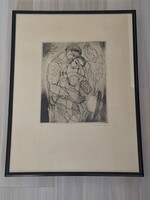 Szennik György (1923-2007) : Család rézkarc  31 x 41 cm (Sorszámozott 50/9)