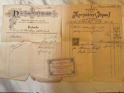 1886-88 Morzsányi József díszmű készítő 2 db számla, Morzsányi József aláírásával, szakadt