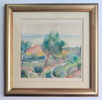 Szőnyi István(1894-1960): Zebegényi táj. Akvarell festmény. Jelzett.
