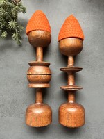 Mid-Century Modern kézzel készült, esztergált fa gyertyatartó pár
