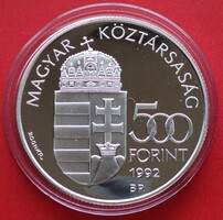 1992 évi 500 Forint tükörveret UNC. Telstar1. 1 uncia 925% ezüst.