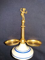 Aranyozott viktóriánus stílus AVM porcelán fém kombinált angyal szobros só/bors tartó torony