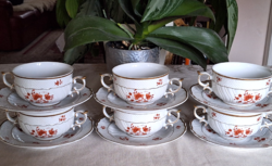 Hollóházi scarbantia kézzel festett leveses csésze készlet
