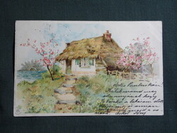 Képeslap,litho,falusi vidéki tájkép,Winkler Schorn Nürnberg kiadás,Pécs bélyegzés ,1899-