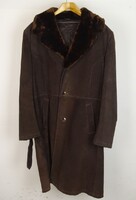 0W263 Régi barna hasítottbőr kabát bőrkabát 56