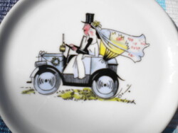 6 darab Fürstenberg porcelán pohár alátét kézzel festett vidám szines dekor