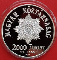 1998 évi 2.000 Forint tükörveret UNC. 1848-1849 Szabadságharc. 1 uncia 925% ezüst.
