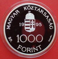 1995 évi 1.000 Forint tükörveret UNC. ECU. Integráció az Európai Unióba. 1 uncia 925% ezüst.