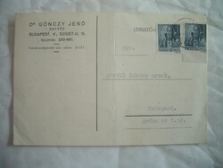 Dr Gönczy Jenő ügyvéd fejléces levelezőlap 1943