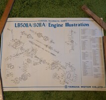 Motoros plakát 1970-es évekből Yamaha motor műszaki rajz, első tulajdonostól.59 × 84 cm,Japán plakát