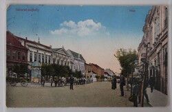Képeslap, Sátoraljaújhely, Főtér 1915 Vasúti levelezőlapárusítás.