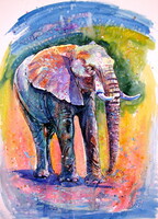 Elephant by the water -  watercolor painting - Elefánt a víz mellett - akvarell festmény