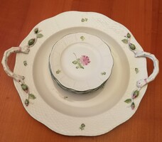 Herendi porcelán növényinda füles kínáló süteményes készlet!