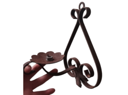 Régi, rozsdás kovácsoltvas virág vagy gyertyatartó, 23,5 cm, eredetileg lámpa volt