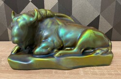 MÁSODIK ZSOLNAY AUKCIÓ! Régi Zsolnay eozinos bika figura! Hibátlan állapotban! Gyönyörű!