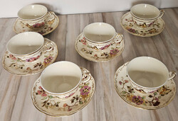 Zsolnay pillangó mintás porcelán kávés / mokkás csészék + csészealjak 12 db együtt