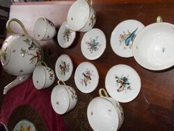 Herendi teás kanna 6 db csésze Rothschild, Herendi Rothschild-mintás (madaras)