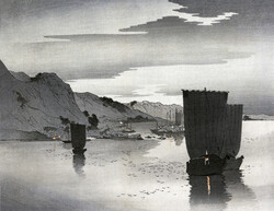 72*58 cm Antik ázsiai nyomat reprodukciója, poszter, plakát, reprint ukiyo-e, hajózás, tenger