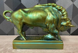 MÁSODIK ZSOLNAY AUKCIÓ! Régi Zsolnay eozinos bika figura! Hibátlan állapotban! Gyönyörű!