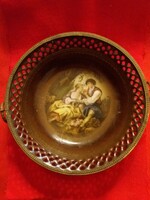 Antik barokk 19. sz. SCHUMANN ARTZBERG jelenetes rézkeretes füles kínáló 19 cm átmérő képek szerint