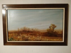 Mehelka Béla: Alföldi táj olaj, farost