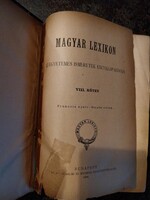 Magyar lexikon 8. kötete könyvtári kötésben, Franczia nyelv 1888-ból, antik könyv