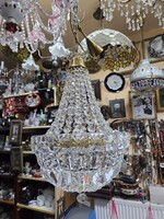 Felújított csehszlovák kristály kosaras csillár