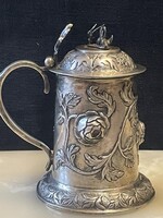 581 GRAMM ANTIK EZÜST KORSÓ DOMBORÚ VIRÁGOKKAL ÉS LEVELEKKEL DÍSZÍTETT