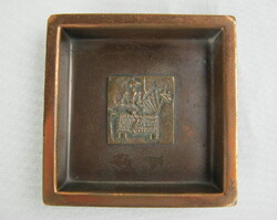 Kopcsányi Ottó iparművészeti réz vagy bronz tálka lovagos