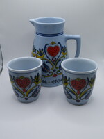 K298 LILIEN madármintás szivecskés porcelán kiöntő jelzett + 2 pohár