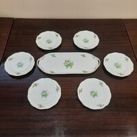 Herendi hecsedli, csipkebogyó mintás porcelán süteményes készlet