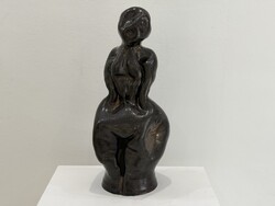 Grafit mázas absztrakt kerámia szobor női alak figura mid century