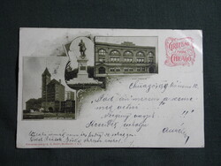 Képeslap,litho,USA,Chicago,Central Railroad Depot,vasútállomás,Chicago Turngemeinde,szobor,1899-